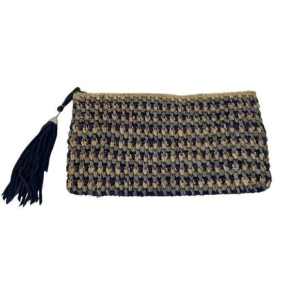 Flora Bella Seabreeze Clutch Bag Braided 100% Raffia Zippered w/ Tassle 13” X 7” - Picture 4 of 11